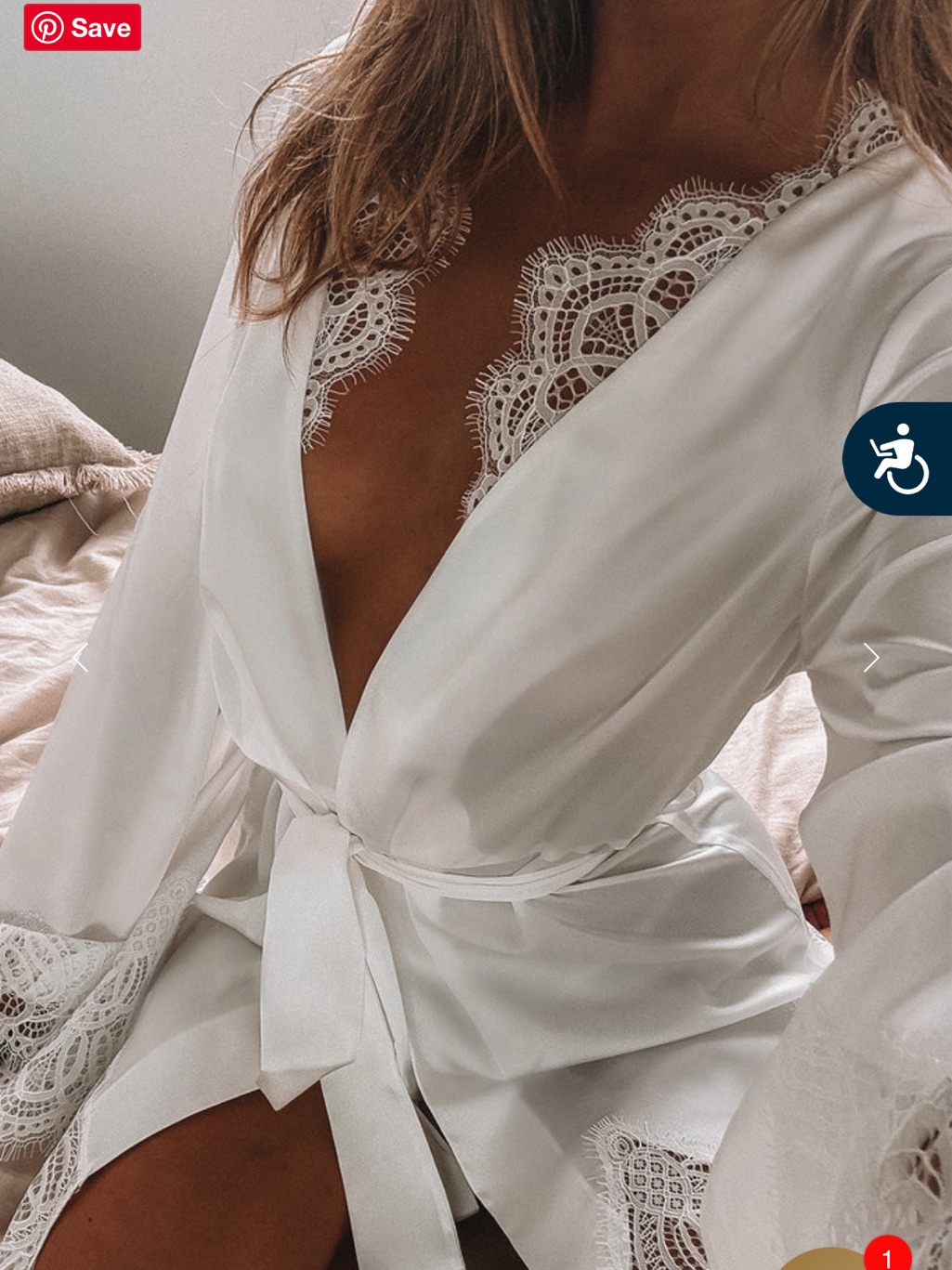 Grace Loves Lace Como White Satin Lace-Trim Robe Xs/Small New — image 2 of 8
